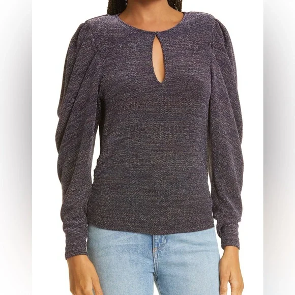 Ramy Brook Charlize Keyhole-Front Metallic Top Size L in Purple Multi - Picture 3 of 16